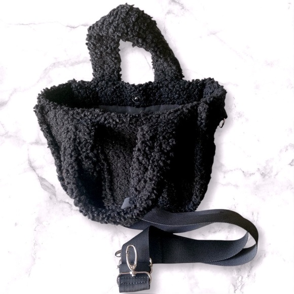 SHERPA MINI BUCKET CROSSBODY BAG Black 9x7x4” Shoulder Strap Goth Dark Lolita - Picture 7 of 7